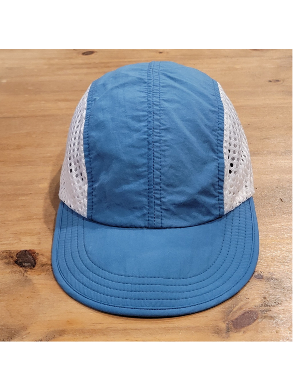 Vintage REI 5 Panel Mesh Duckbill Hat Blue White Made In USA Running Hiking Cap